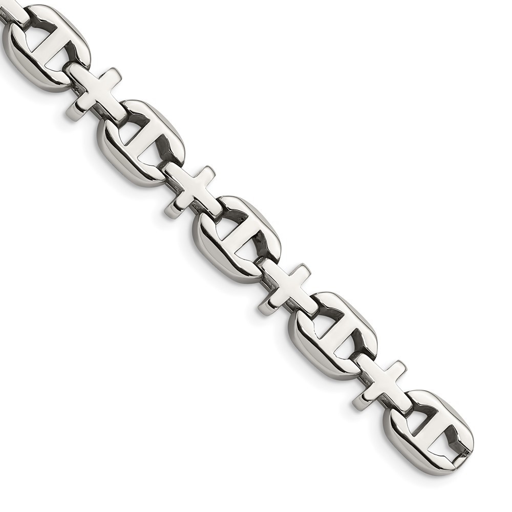 Stainless Steel Polished Crosses 8.5in Bracelet