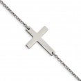 Stainless Steel Polished Sideways Cross 7.25in Bracelet