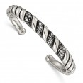 Stainless Steel Polished and Antiqued w/Crystal Cuff Bangle