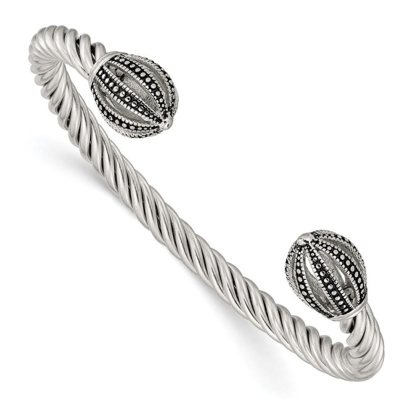 Stainless Steel Antiqued and Polished Twisted Cuff Bangle