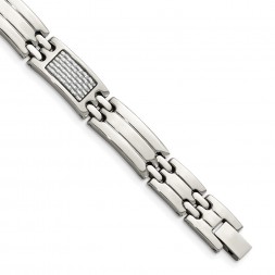 Stainless Steel Polished Grey Carbon Fiber Inlay 8.5in Bracelet