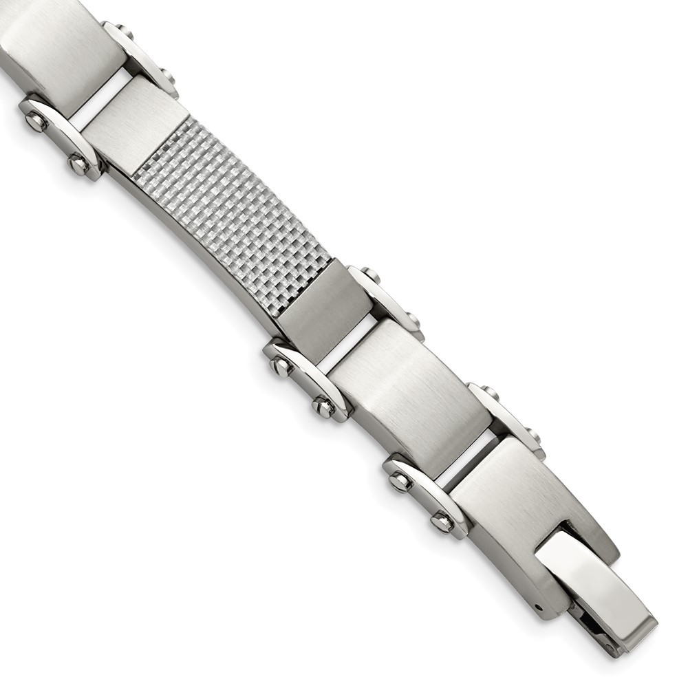 Stainless Steel Polished w/Solid Grey Carbon Fiber 9in Bracelet