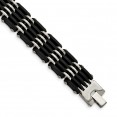 Stainless Steel Polished with Black Rubber 8.25in Bracelet