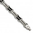 Stainless Steel Polished with Black Rubber Inlay 8in Bracelet