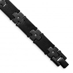 Stainless Steel Brushed and Polished Black IP-plated with CZ 8in Bracelet