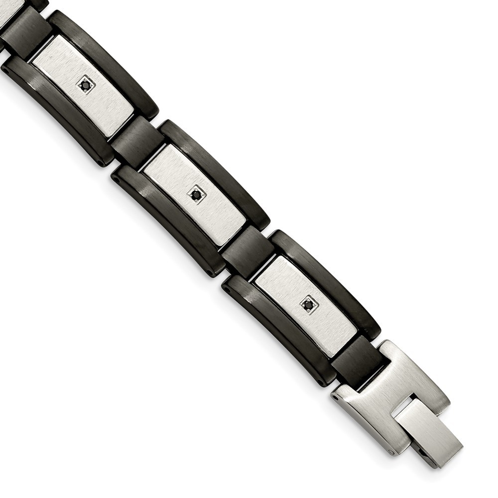 Stainless Steel Brushed Black IP-plated with Black CZ 8.5in Bracelet