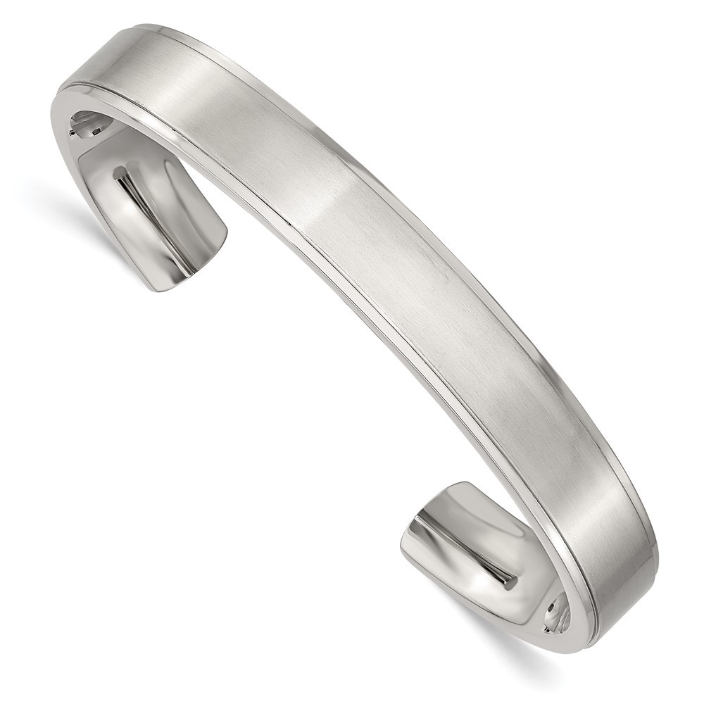 Stainless Steel Brushed and Polished Ridged Edge Bangle