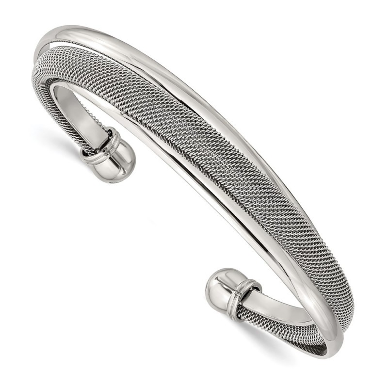 Stainless Steel Polished Mesh Twist Cuff Bangle