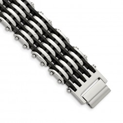 Stainless Steel Polished with Black Rubber 8.5in Bracelet