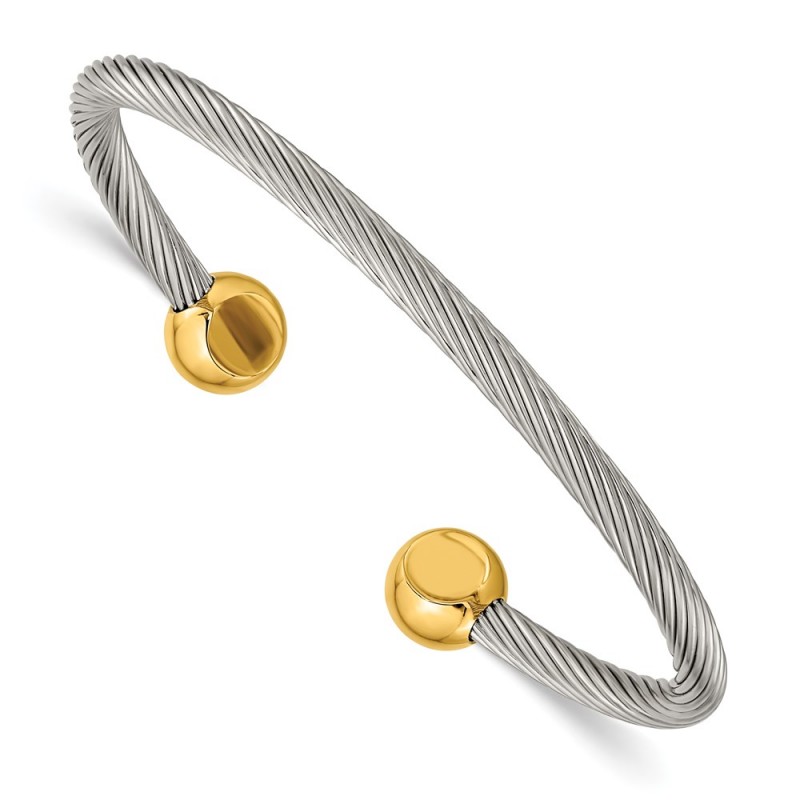 Stainless Steel Polished Yellow IP-plated Cuff Bangle