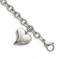 Stainless Steel Polished Link with CZ Heart Dangle Charm 7.5 inch Bracelet