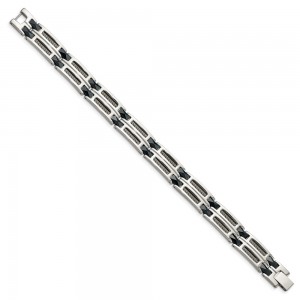 Stainless Steel Polished with Blue Ceramic 8.75in Bracelet