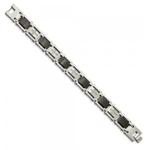 Stainless Steel Brushed & Polished Black IP 1/4ct. Diamond 8.75in Bracelet