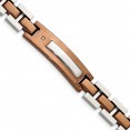 Stainless Steel Polished Brown IP-plated w/Diamond 8.5in Bracelet