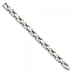 Stainless Steel 8.5in Polished with14k White Gold & Diamonds Bracelet