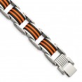 Stainless Steel 8.5in Polished with Polyurethane Black & Orange Bracelet