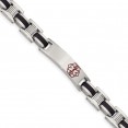 Stainless Steel Black Rubber Red Enamel 8in Medical Bracelet