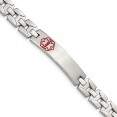 Stainless Steel Brushed & Polished Red Enamel 8in Medical ID Bracelet