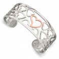 Stainless Steel Polished Rose IP-plated Hearts Cuff Bangle