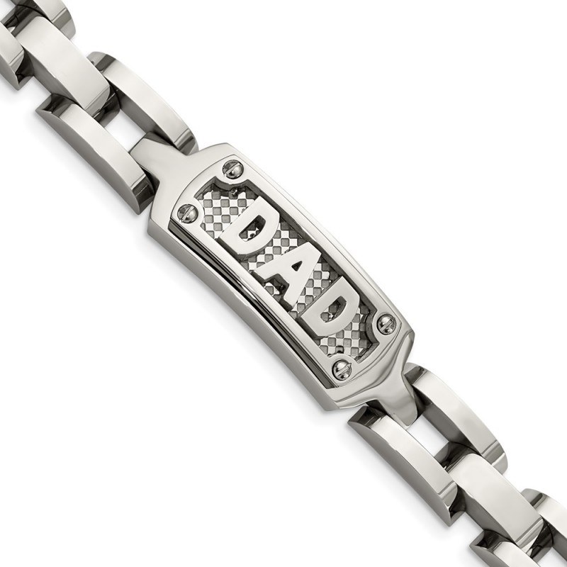 Stainless Steel 8.5in Polished and Textured DAD Bracelet