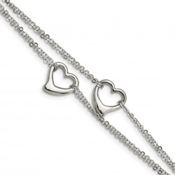 Stainless Steel Polished Cutout Hearts 7in Bracelet