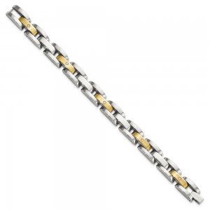 Stainless Steel w/14k Accent 8.25in Brushed & Polished w/Diamonds Bracelet