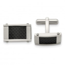 Stainless Steel Brushed & Polished Black Carbon Fiber Inlay Cufflinks