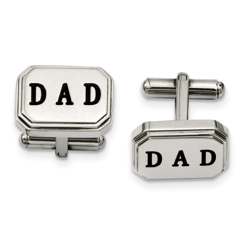 Stainless Steel Polished Enameled Dad Cufflinks