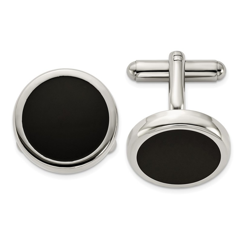 Stainless Steel Polished Black IP-plated Circle Cufflinks