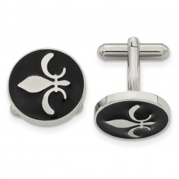 Stainless Steel Polished Enameled with Fleur de lis Circle Cufflinks