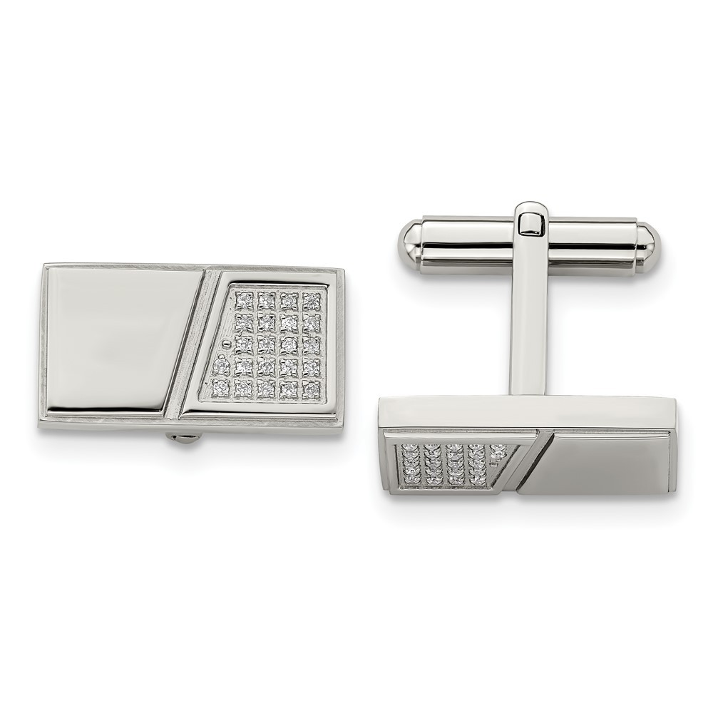 Stainless Steel Polished CZ Rectangle Cufflinks