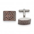 Stainless Steel Polished Koa Wood Inlay Rectangle Cufflinks