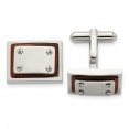 Stainless Steel Polished Koa Wood Inlay Rectangle Cufflinks