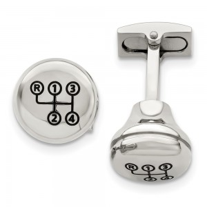 Stainless Steel Polished Enameled Stick Shift Design Cufflinks