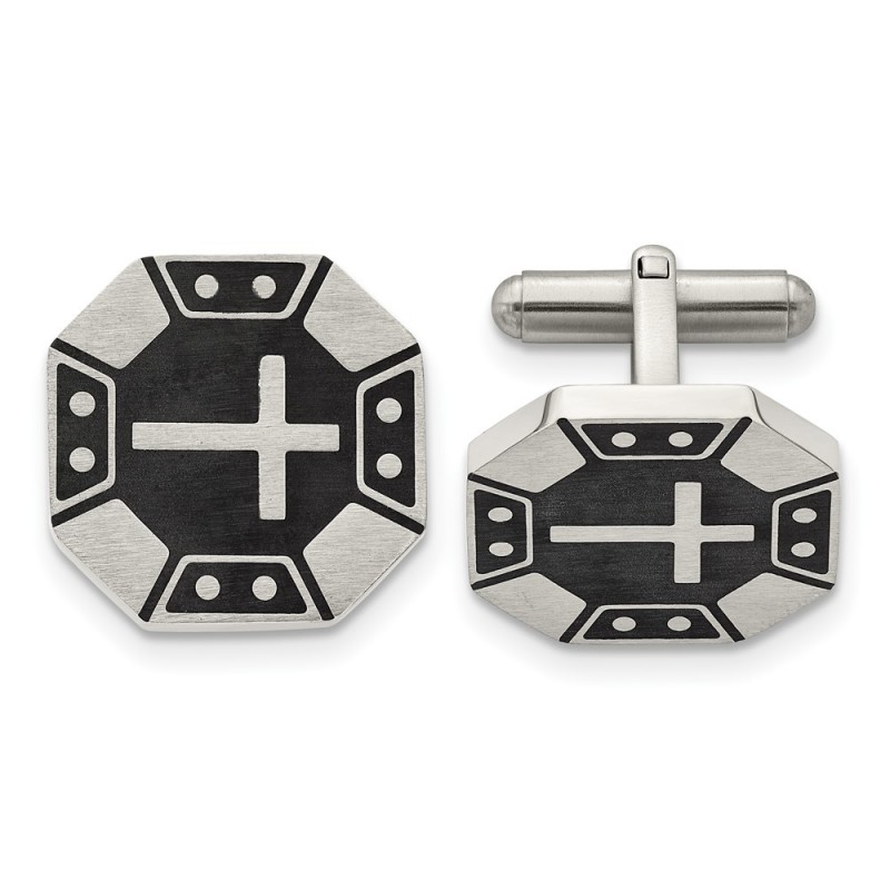 Stainless Steel Brushed Black IP-plated Cross Cufflinks