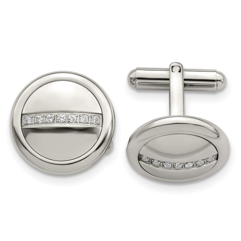 Stainless Steel Polished with CZ Circle Cufflinks