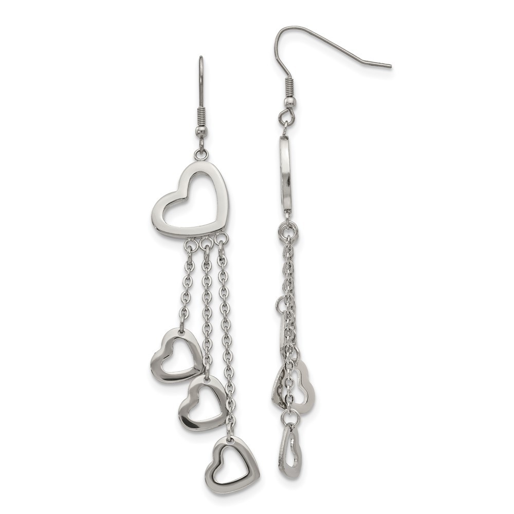 Stainless Steel Polished Hearts Dangle Shepherd Hook Earrings