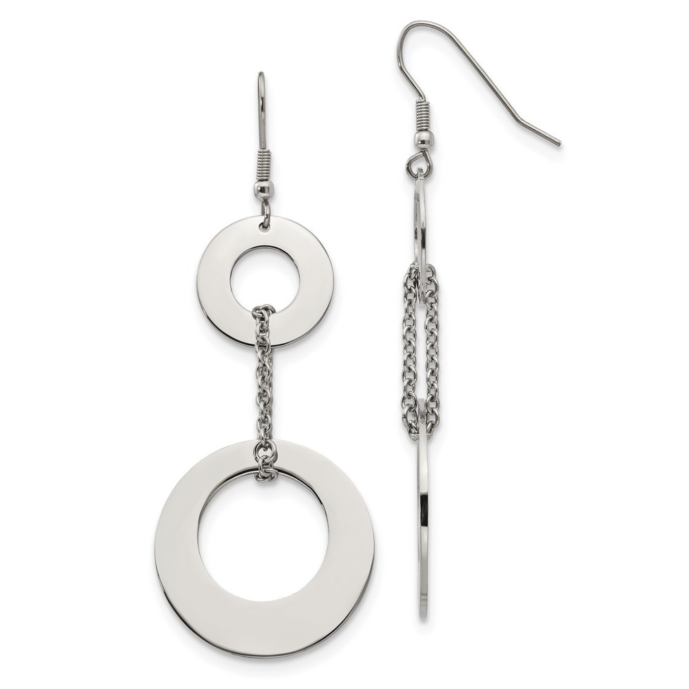 Stainless Steel Polished Circles Dangle Shepherd Hook Earrings