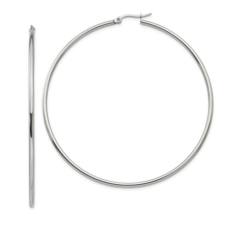 Stainless Steel Polished 70mm Diameter Hoop Earrings