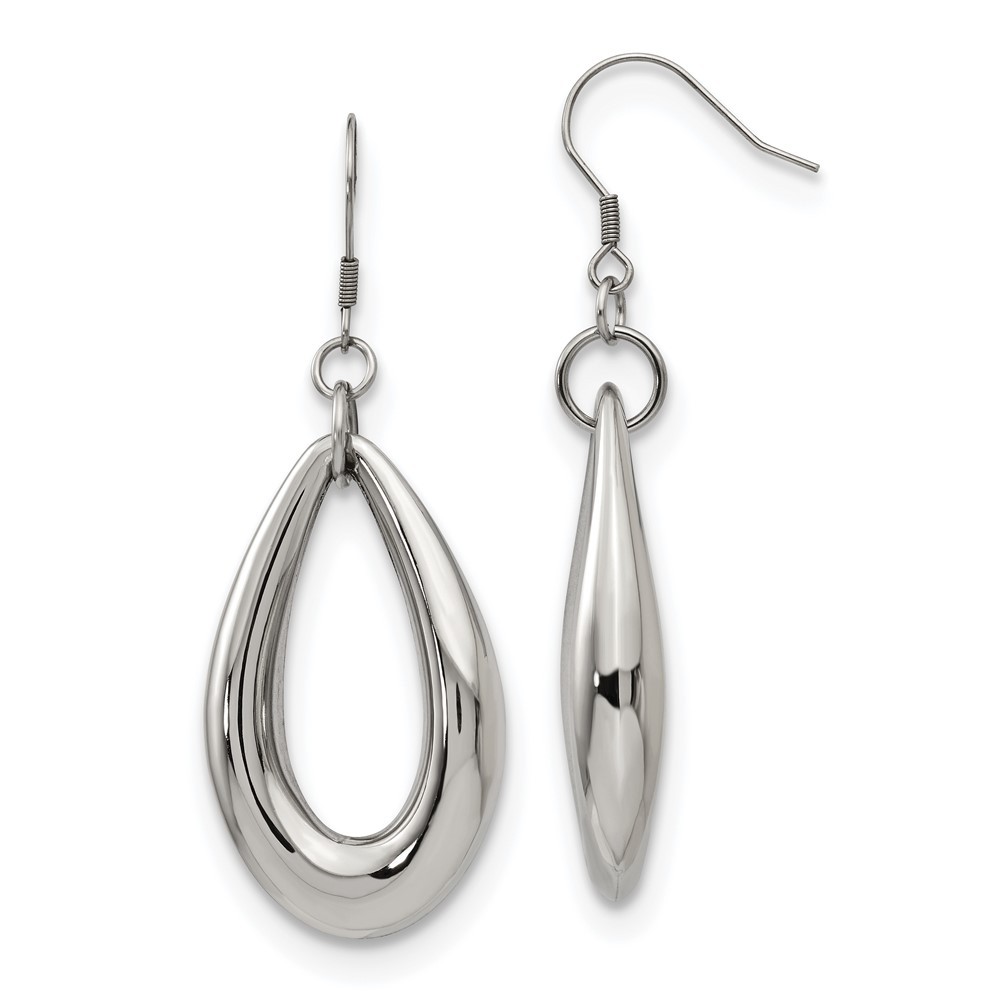 Stainless Steel Polished Teardrop Dangle Shepherd Hook Earrings