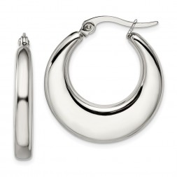 Stainless Steel Polished 25mm Diameter Hollow Hoop Earrings