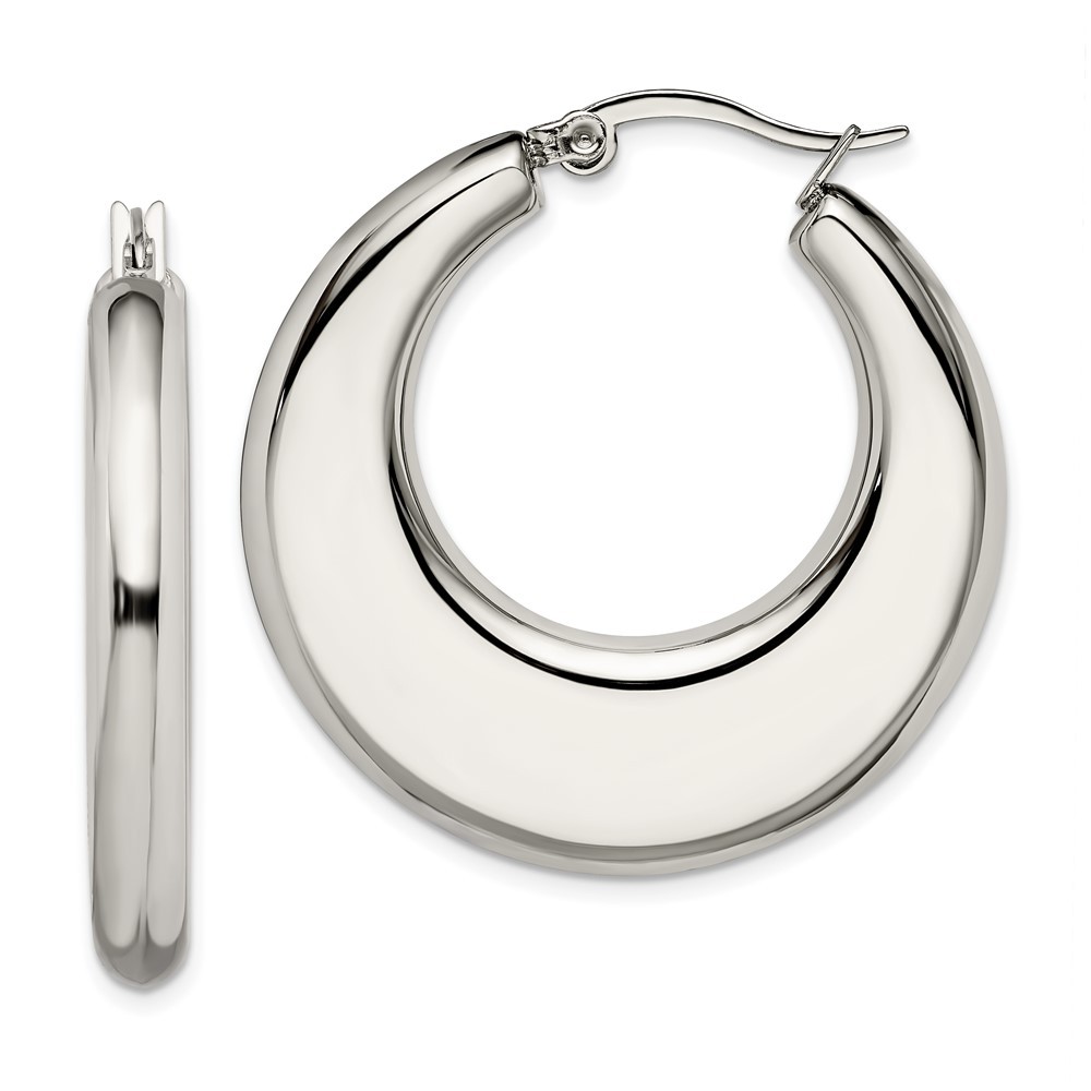 Stainless Steel Polished 35mm Diameter Hollow Hoop Earrings