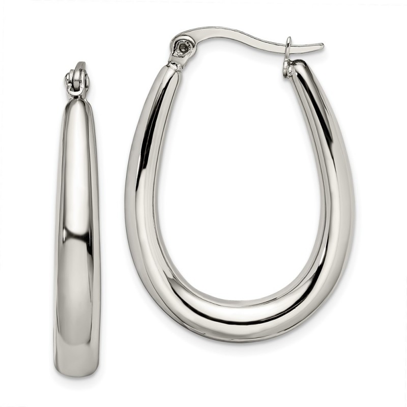 Stainless Steel Polished Teardrop Hollow Hoop Earrings