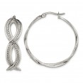 Stainless Steel Polished & Textured Twisted 35mm Diameter Hoop Earrings