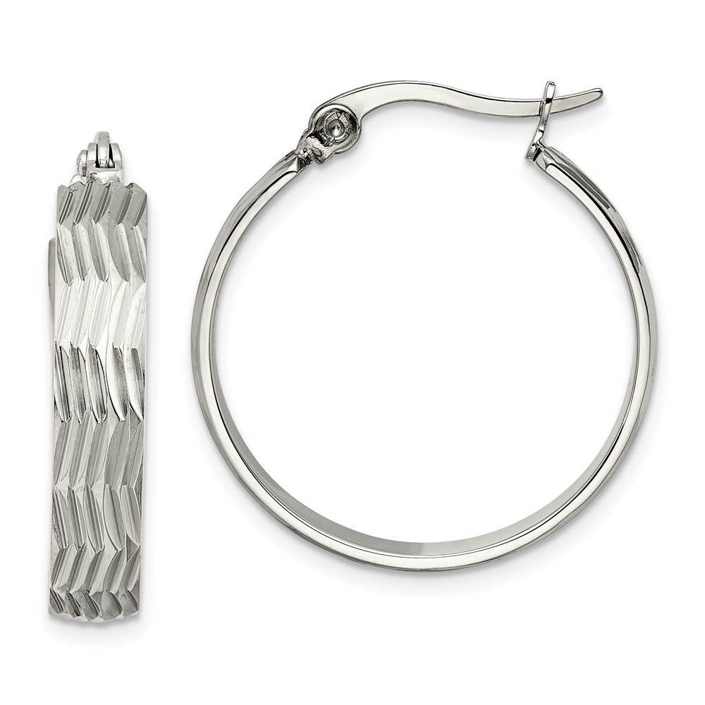 Stainless Steel Polished and Textured Hoop Earrings