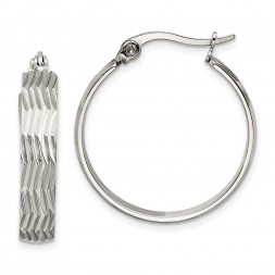 Stainless Steel Polished and Textured Hoop Earrings