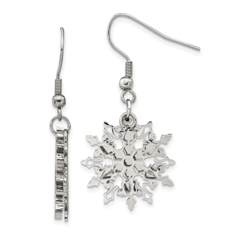 Stainless Steel Polished Snowflake Dangle Shepherd Hook Earrings