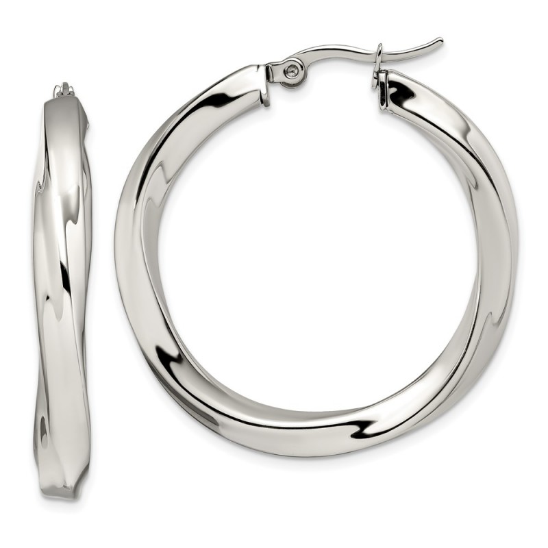 Stainless Steel Polished Hollow Twisted Hoop Earrings