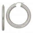 Stainless Steel Polished and Textured Hollow Hoop Earrings