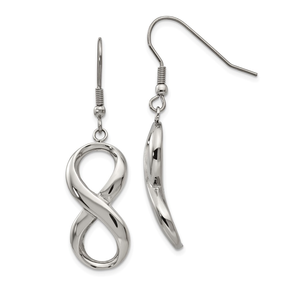 Stainless Steel Polished Infinity Dangle Shepherd Hook Earrings